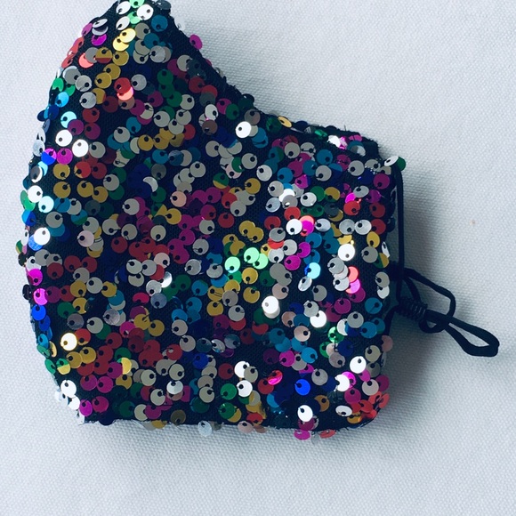 HAND CRAFTED SEQUIN FACE MASK BLING RAINBOW - Picture 11 of 11